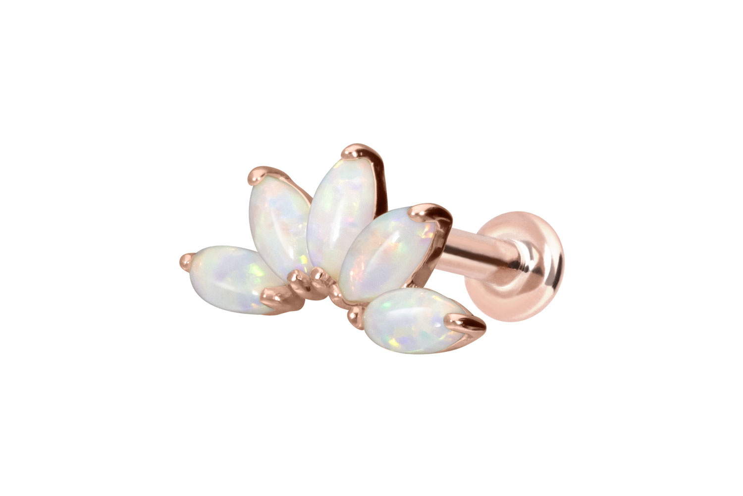 14 Karat Gold Labret Piercing mit Push Fit LOTUSBLÜTE + SYNTHETISCHE OPALE